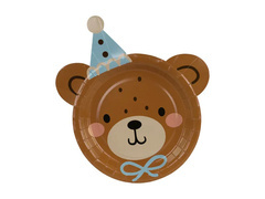 Talerzyki papierowe urodzinowe Głowa Misia - 21 x 23 cm - 6 szt.