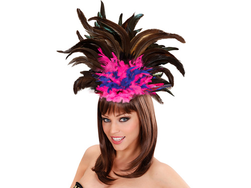 Opaska tancerki samby z piórami czarnymi, niebieskimi i różowymi - 1 szt.