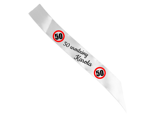 Szarfa personalizowana z imieniem na 50 urodziny - 140 cm - 1 szt.