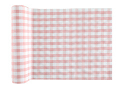 Dekoracja bieżnik na stół różowy w kratkę - 26 cm x 3 m - 1 szt.