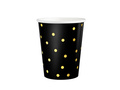 Zestaw kubeczki + serwetki + talerzyki papierowe czarne w złote kropki - 22 szt.