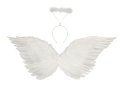Zestaw skrzydła anioła białe 67 x 26 cm oraz Aureolka