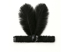 Opaska z piórami Retro czarna - 1 szt.