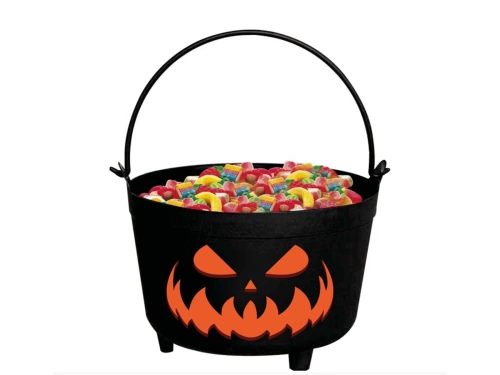 Wiaderko czarne z dynią na Halloween - 24 x 23 cm - 1 szt.