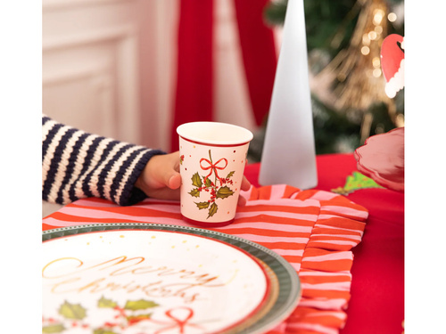 Kubeczki papierowe na Święta Bożego Narodzenia Ostrokrzew - 220 ml - 10 szt.