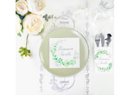 Kieszonki na sztućce komunijne z eukaliptusem - 16 szt.