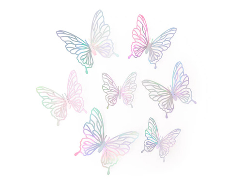 Naklejki motylki ażurowe holograficzne srebrne - 12 szt.