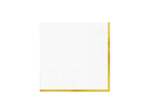 Zestaw kubeczki + serwetki + talerzyki papierowe białe ze złotym brzegiem - 22 szt.