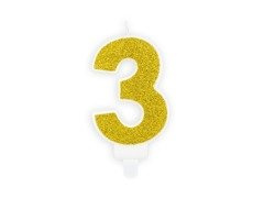 Świeczka cyferka z brokatem - 3 - 1 szt.