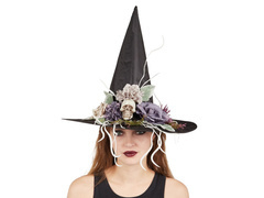 Kapelusz czarownicy z kwiatami na Halloween - 1 szt.