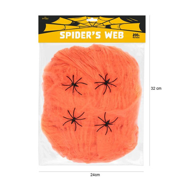 Pomarańczowa pajęczyna z pająkami na Halloween - 200 g - 1 op.