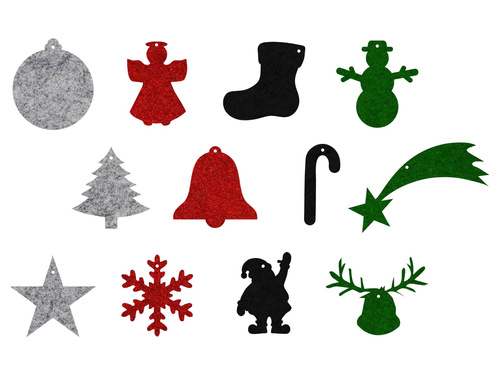 Zestaw zawieszek filcowych na choinkę - 10 cm - 12 szt.