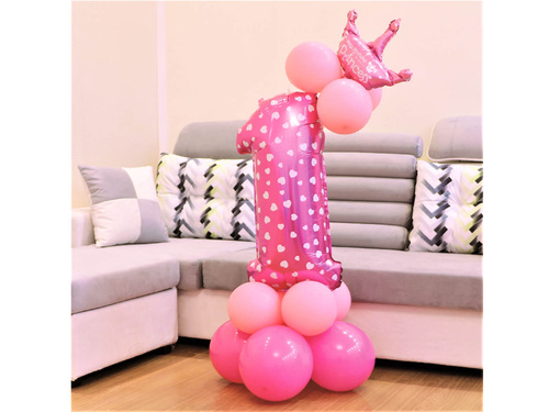Zestaw balonów na roczek różowy - 15 szt.