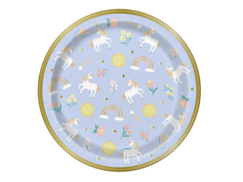 Talerzyki papierowe urodzinowe Jednorożec - 23 cm - 8 szt.