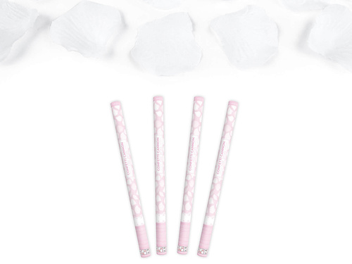 Tuba strzelająca, białe sztuczne płatki róż, 80 cm, 4 szt.