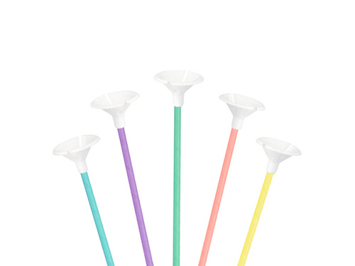 EKO Patyczki papierowe z zatyczkami do balonów - mix pastelowych kolorów - 10 szt.