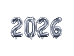 Zestaw balonów foliowych 2026 srebrny - 35 cm