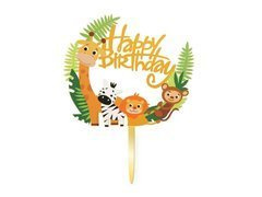 Topper z pleksi Zwierzątka z Zoo Happy Birthday - 1 szt.