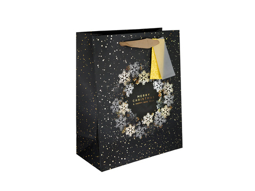 Torebka prezentowa Śnieżynki czarna duża - 1 szt.
