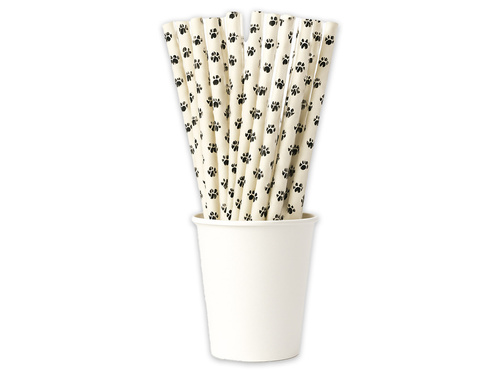 Słomki urodzinowe łapki kotki pieski - 19 cm - 25 szt.