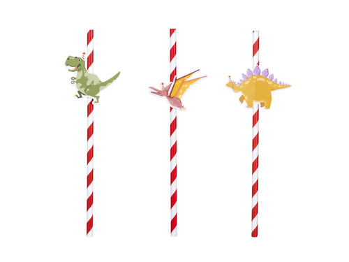 Słomki papierowe Dino Party - 20 cm - 6 szt.