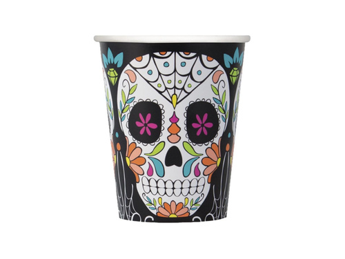 Kubeczki papierowe na Halloween Meksykańska Czaszka - 266 ml - 8 szt.