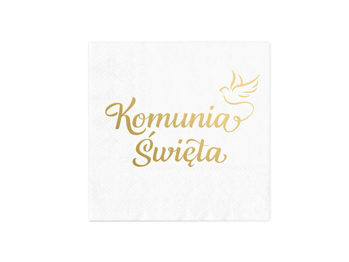 Serwetki ze złotym napisem Komunia Święta - 33 cm - 10 szt.