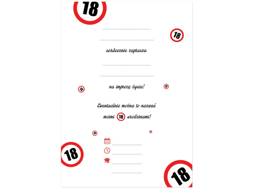 Zaproszenia na 18-tke znak zakazu - 6 szt.