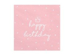 Serwetki Happy Birthday różowe - 33 cm - 20 szt.