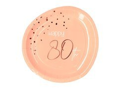 Talerzyki urodzinowe brzoskwiniowe Happy 80th - 23 cm - 8 szt.