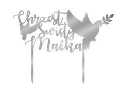 Topper na tort z pleksi srebrny personalizowany Chrzest Święty - 1 szt.