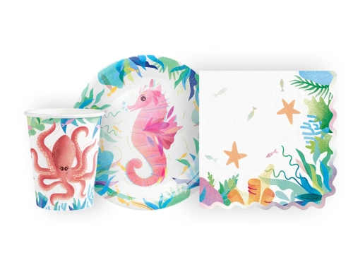 Zestaw kubeczki + serwetki + talerzyki papierowe Ocean - 22 szt.