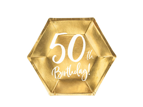 Zestaw kubeczki + talerzyki papierowe na urodziny złote 50th Birthday! - 12szt.