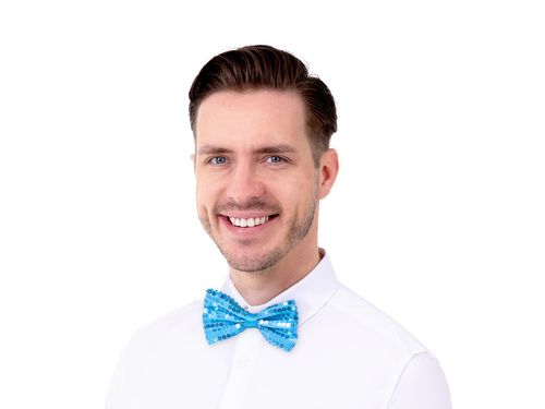 Mucha cekinowa niebieska - 7 x 12 cm - 1 szt.