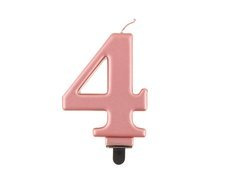 Świeczka cyferka metaliczna różowe złoto - 4 - cztery