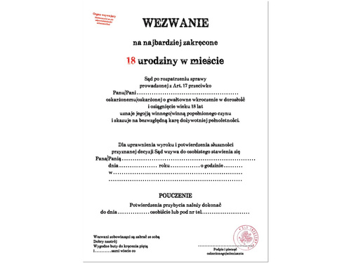 Zaproszenia z kopertą na 18-tke Wezwanie - 6 szt.