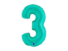 Balon foliowy cyfra 3 turkusowy - 14" - 1 szt.
