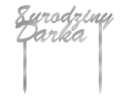 Topper z lustrzanej pleksi srebrny na tort personalizowany