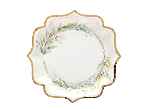 Talerzyki papierowe z zielonymi listkami - 21 cm - 10 szt.