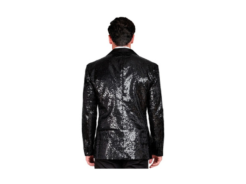 Imprezowa marynarka Party Fashion - czarna cekinowa z satynowym kołnierzem i kieszeniami