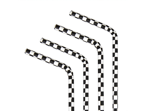 Słomki urodzinowe Szachownica - 19,5 cm - 10 szt.