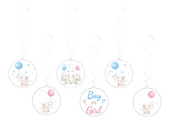 Dekoracja wisząca na Gender Reveal Girl or Boy - 6 szt.