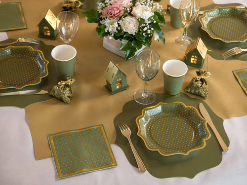 Serwetki papierowe oliwkowe w złote kropki - 33 cm - 20 szt.