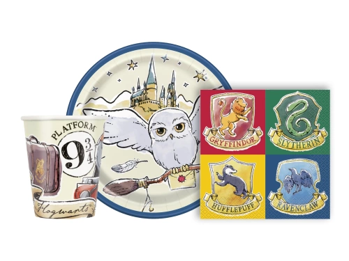 Zestaw kubeczki + talerzyki + serwetki papierowe Harry Potter - 32 szt.