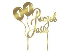 Topper z lustrzanej pleksi złoty na tort Baloniki - personalizowany