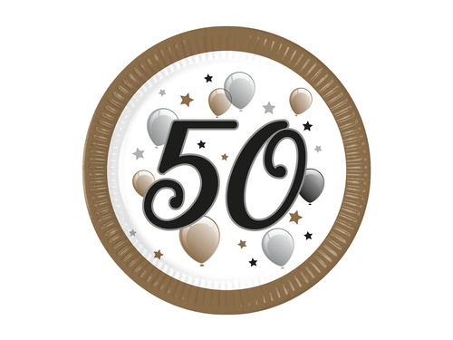 Talerzyki papierowe na pięćdziesiąte urodziny - 23 cm - 8 szt.
