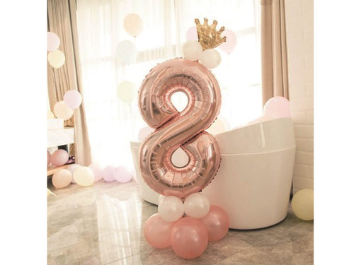 Zestaw balonów z cyfrą osiem różowe złoto - 15 szt.