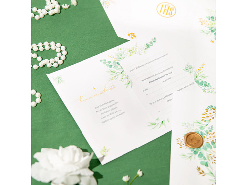 Zaproszenie na Komunię z eukaliptusem - 6 szt.