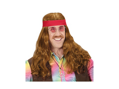 Peruka hipis z czerwoną opaską i wąsami