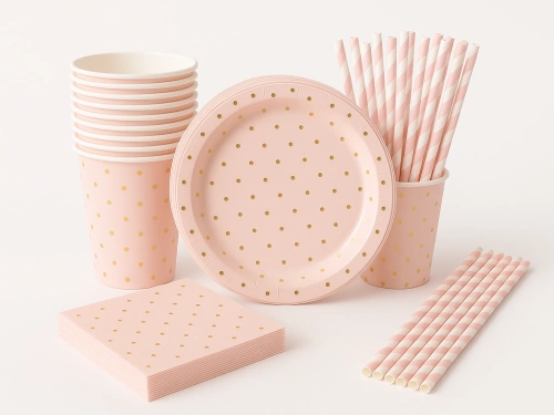 Zestaw urodzinowy w kolorze jasnoróżowym w kropki